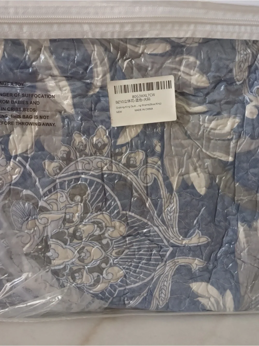 100% Cotton Blue Floral King Quilt Set Luxury Damask 106x98 3 Pcs Reversible